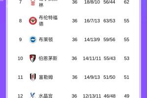 最激烈争五！英超积分榜：纽卡、切尔西、维拉同积66分，曼城65分
