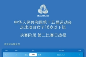 第15届运动会足球项目女子18岁以下组决赛  第2比赛日战报 ​​​